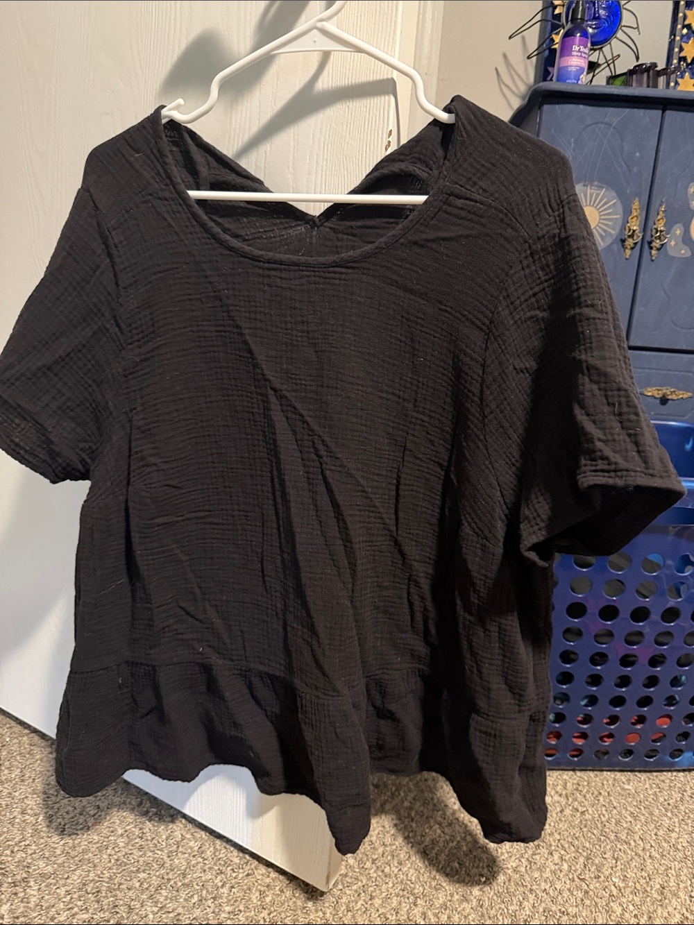 torrid Black Textured Short-Sleeve Peplum Tunic